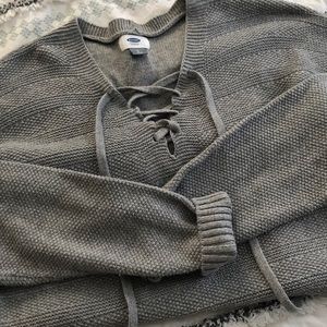 Gray Tie-Up Sweater